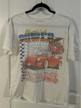 Pacsun White Graphic T-Shirt with Red Car Design